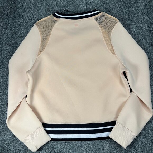 C&C California Womens Pink Mesh Sweatshirt Large Black White Trim Fall Pullover - Picture 2 of 13